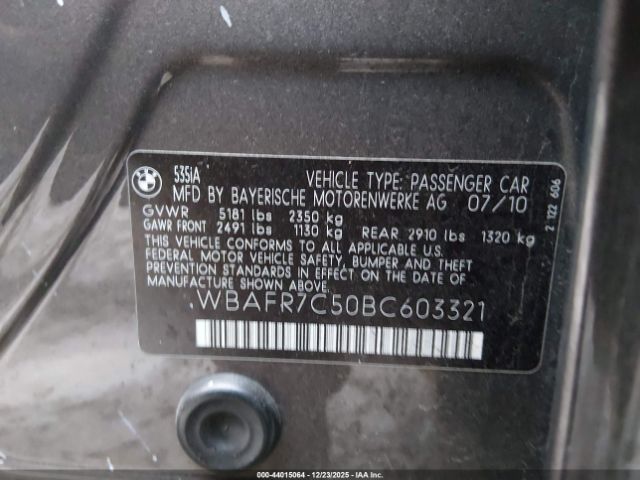 2011 BMW 535I WBAFR7C50BC603321 Photo 8