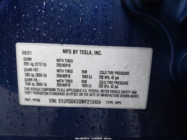 2021 TESLA MODEL Y 5YJYGDEE0MF213404 Photo 8