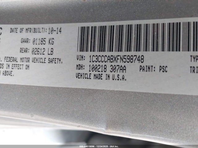 2015 Chrysler 200 Limited მანქანა იყიდება აუქციონზე, vin: 1C3CCCABXFN598748, აუქციონის ნომერი: 44015096