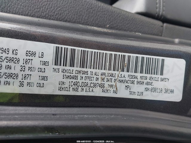 1C4RDJDG0JC307466 Dodge Durango Gt Awd