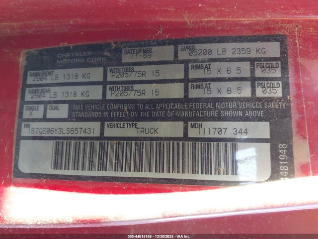 Aukcja sprzedaży 1990 Dodge D-series D150s, vin: 1B7GE06Y3LS657431, numer aukcji: 44015156