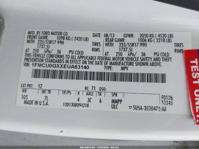1FMCU0GXXEUA63140 Ford ESCAPE SE
