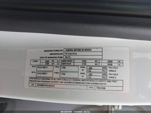 3GCUKREC6FG392618 Chevrolet Silverado 1500 1lt/2lt