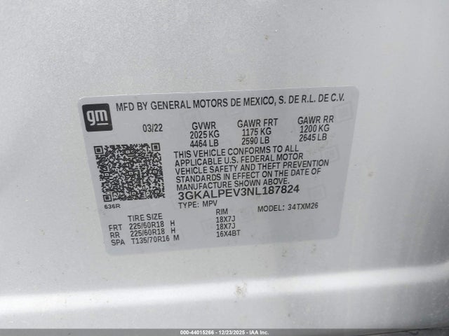 3GKALPEV3NL187824 GMC Terrain Fwd Slt
