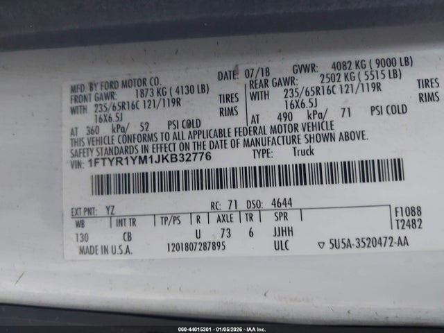 Ford Transit-250 2018 1FTYR1YM1JKB32776 Image 9