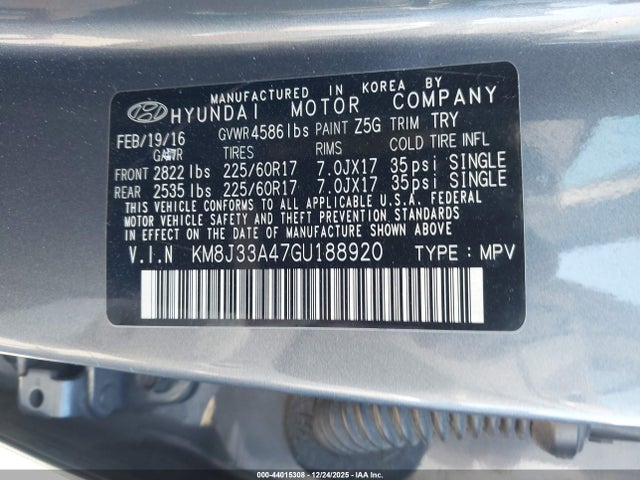 Hyundai TUCSON SE 2016 KM8J33A47GU188920 Image 9