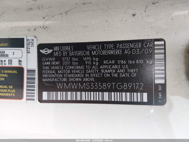 2009 MINI COOPER S WMWMS33589TG89172 Photo 8