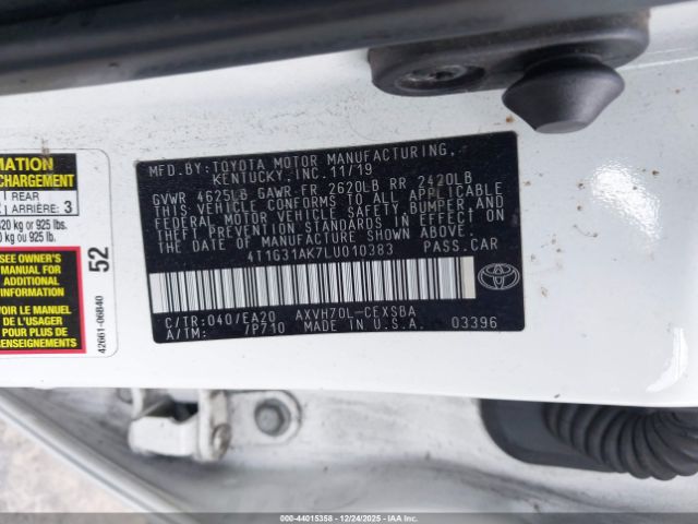 2020 TOYOTA CAMRY 4T1G31AK7LU010383 Photo 8