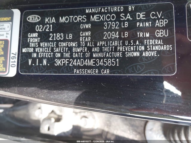 3KPF24AD4ME345851 KIA Forte Lxs