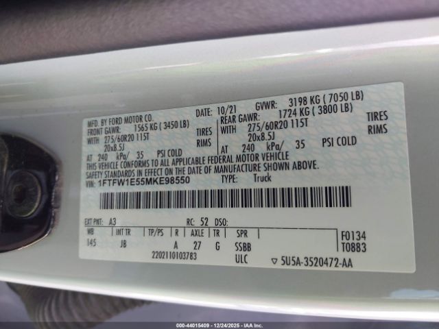 2021 FORD F-150 1FTFW1E55MKE98550 Photo 8