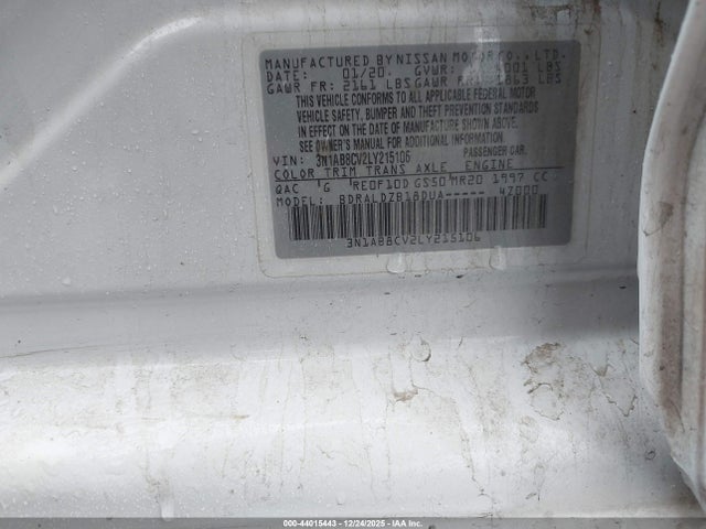 3N1AB8CV2LY215106 Nissan Sentra Sv Xtronic Cvt