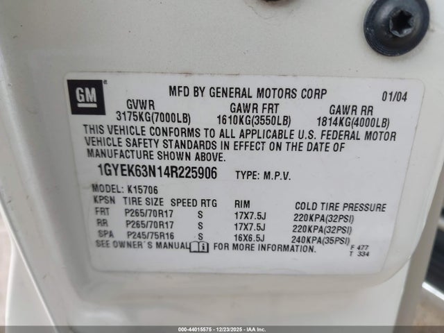 2004 CADILLAC ESCALADE 1GYEK63N14R225906 Photo 8