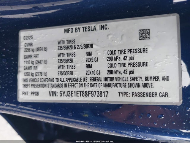 2025 TESLA MODEL 3 5YJ3E1ET8SF973817 Photo 8