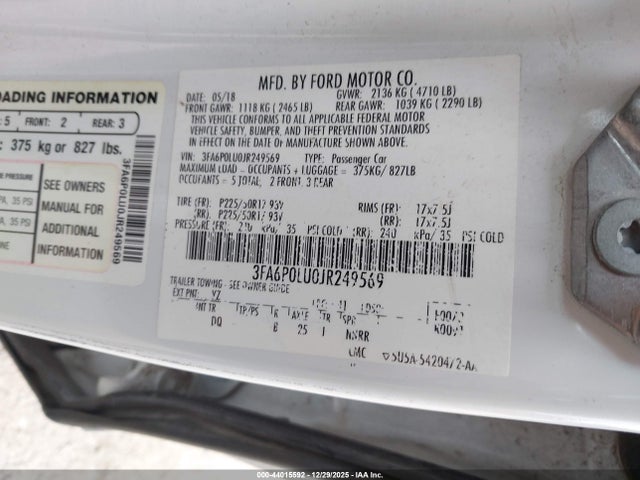 Ford Fusion Hybrid Se 2018 3FA6P0LU0JR249569 Image 9