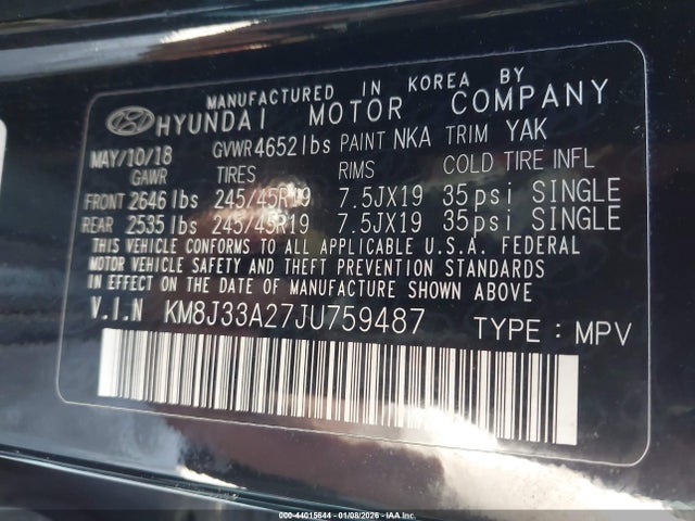 KM8J33A27JU759487 Hyundai Tucson Limited