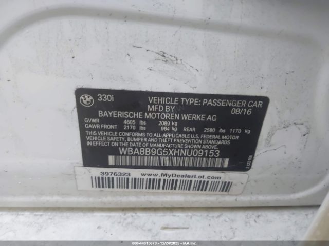 2017 BMW 330I WBA8B9G5XHNU09153 Photo 8