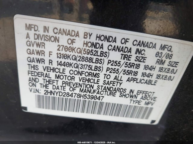 2008 ACURA MDX 2HNYD28478H539047 Photo 8
