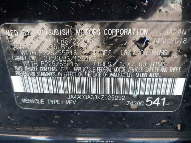 2019 MITSUBISHI OUTLANDER JA4AD3A33KZ025292 Photo 8