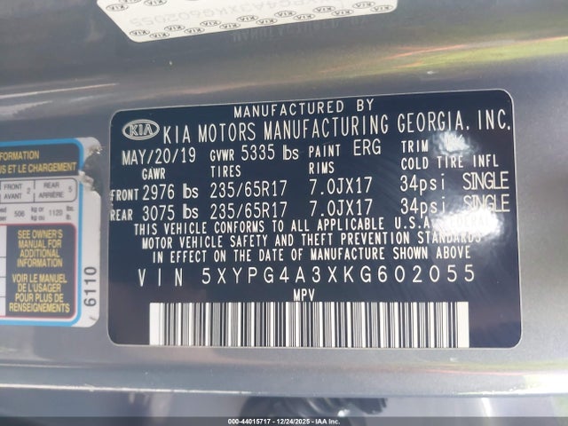 2019 KIA SORENTO 5XYPG4A3XKG602055 Photo 8