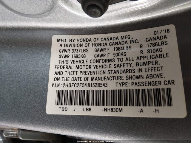 2HGFC2F54JH528543 Honda Civic Lx