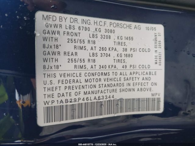 2006 PORSCHE CAYENNE WP1AB29P46LA63344 Photo 8