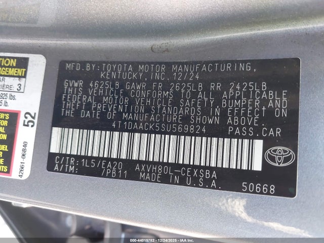 Aukcja sprzedaży 2025 Toyota Camry Se, vin: 4T1DAACK5SU569824, numer aukcji: 44015782