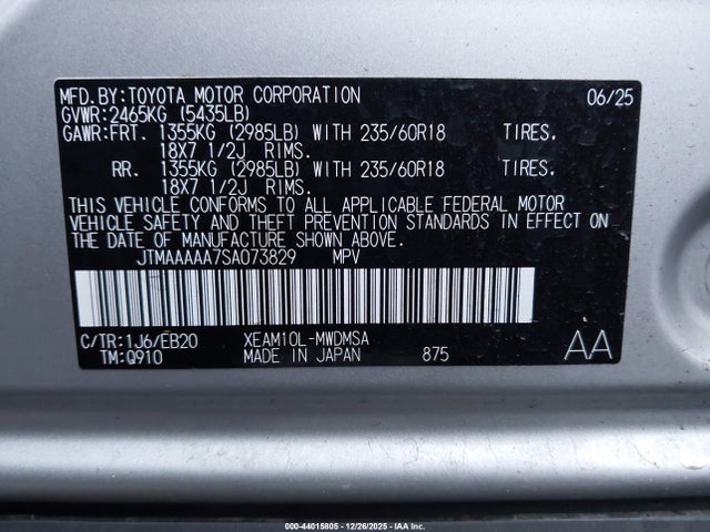 Toyota BZ4X XLE 2025 JTMAAAAA7SA073829 Image 9