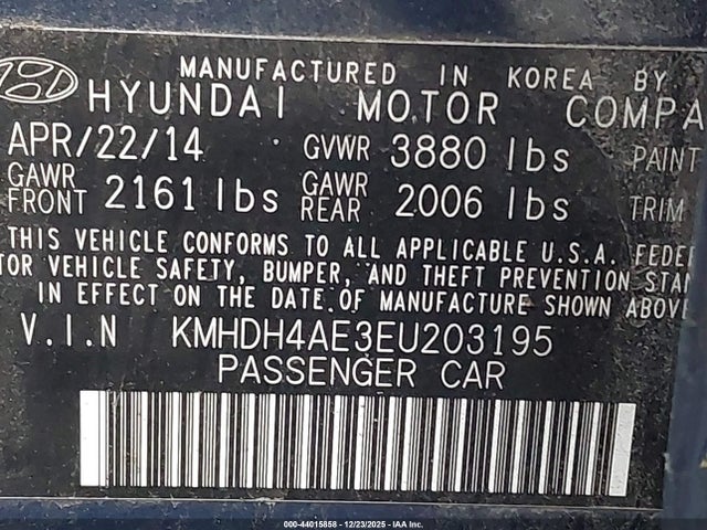 KMHDH4AE3EU203195 Hyundai ELANTRA SE
