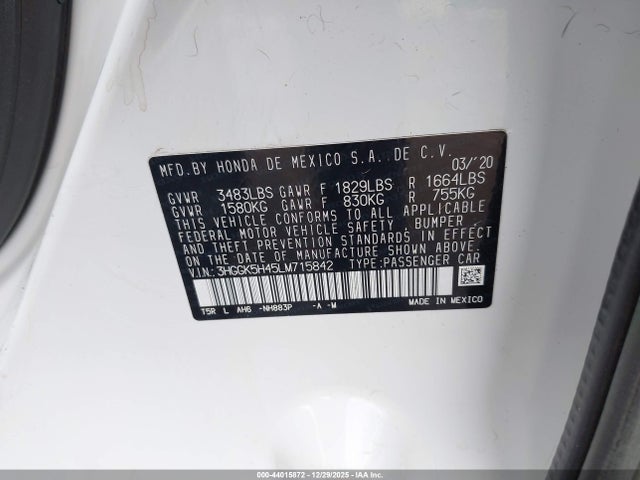 3HGGK5H45LM715842 Honda FIT LX
