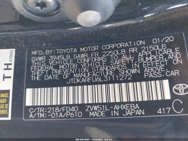 JTDKARFU6L3111272 Toyota Prius Le