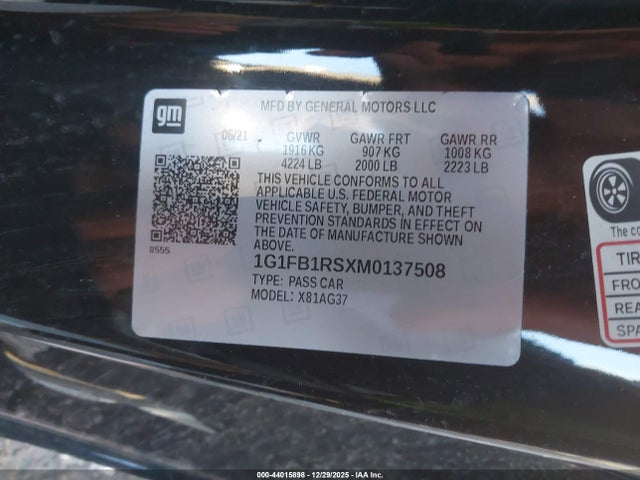 1G1FB1RSXM0137508 Chevrolet Camaro Rwd 1lt