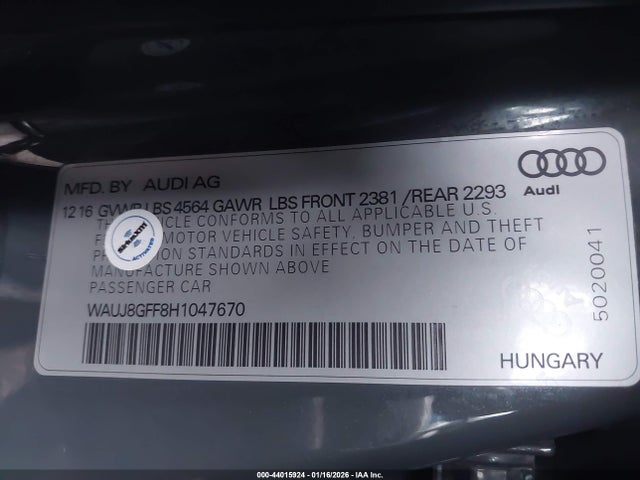 2017 AUDI A3 WAUJ8GFF8H1047670 Photo 8