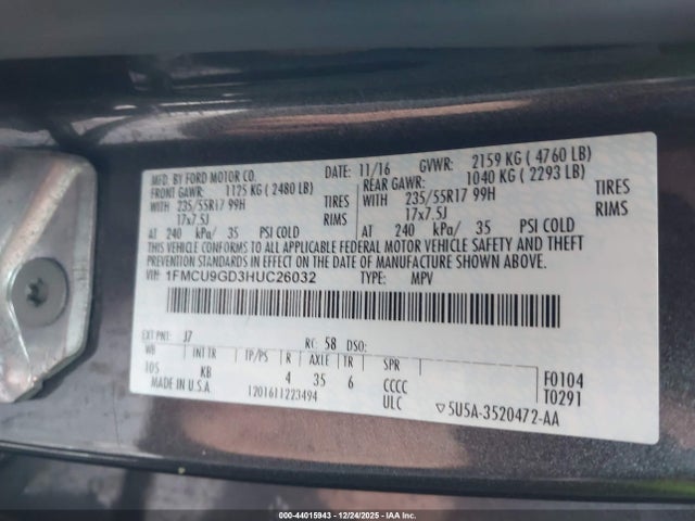 Ford ESCAPE SE 2017 1FMCU9GD3HUC26032 Image 9