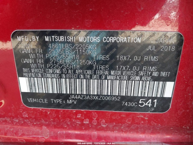 2019 MITSUBISHI OUTLANDER JA4AZ3A3XKZ006952 Photo 8