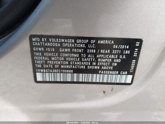 2014 VOLKSWAGEN PASSAT 1VWBS7A35EC100666 Photo 8