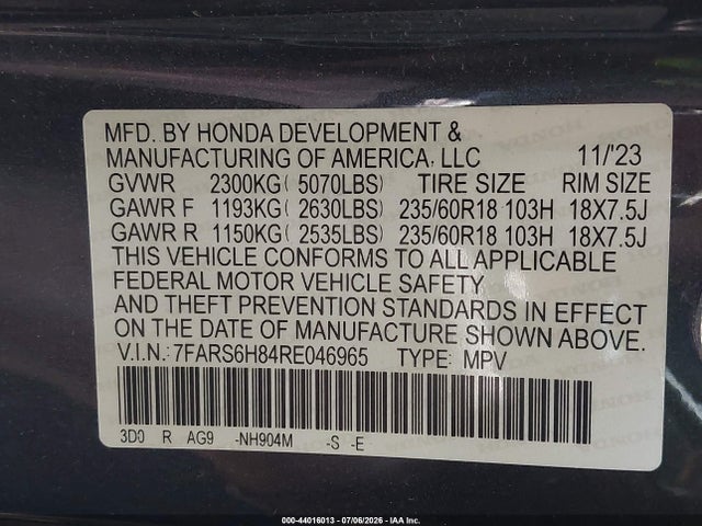 7FARS6H84RE046965 Honda Cr-v Hybrid Sport-l