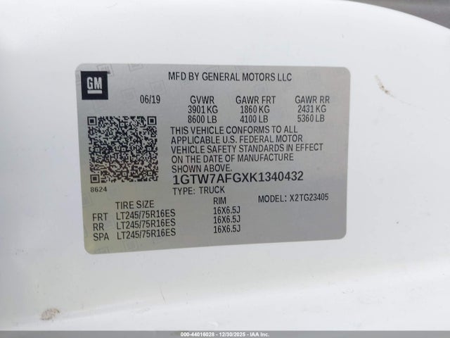 1GTW7AFGXK1340432 GMC Savana 2500 Work Van