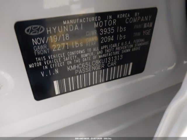KMHC65LC8KU131313 Hyundai Ioniq Hybrid Blue