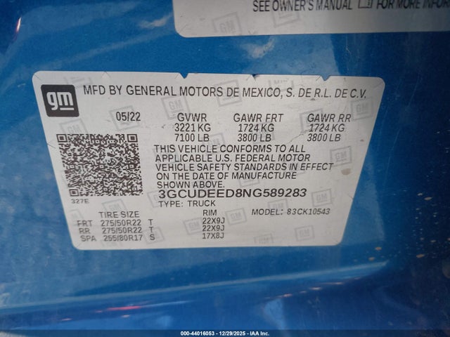 3GCUDEED8NG589283 Chevrolet Silverado 1500 4wd Short Bed Rst