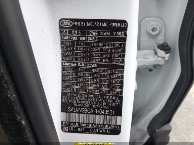 SALVN2BGXFH043521 Land Rover Range Rover Evoque Pure