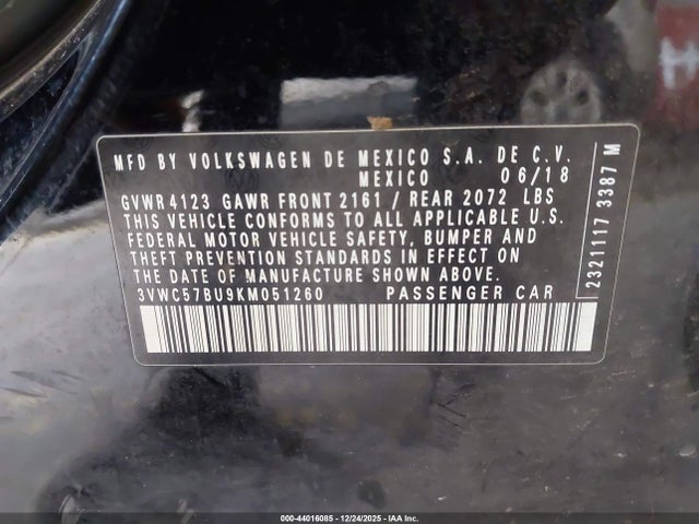 3VWC57BU9KM051260 Volkswagen Jetta 1.4t R-line/1.4t S/1.4t Se