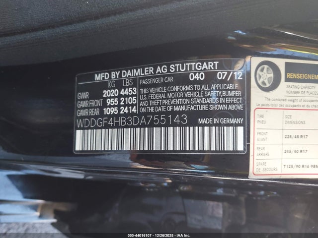 Aukcja sprzedaży 2013 Mercedes-benz C 250 Sport, vin: WDDGF4HB3DA755143, numer aukcji: 44016107