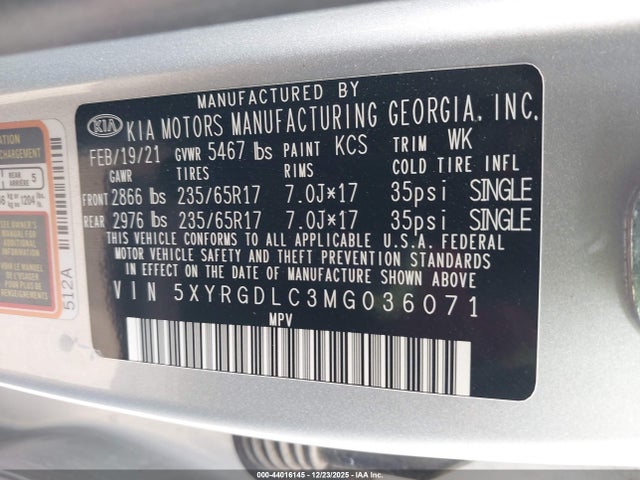 5XYRGDLC3MG036071 KIA SORENTO LX