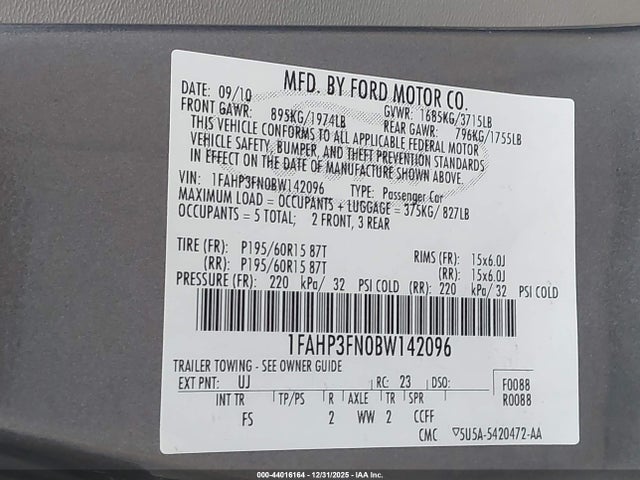 2011 FORD FOCUS 1FAHP3FN0BW142096 Photo 8