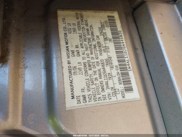 2006 NISSAN ALTIMA 1N4AL11D26N446820 Photo 8