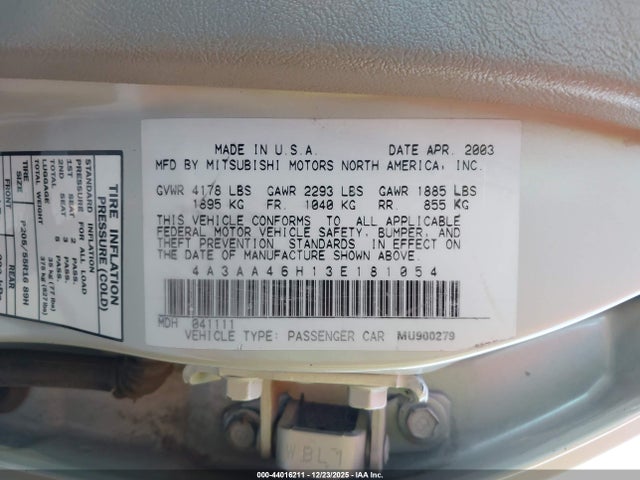 2003 MITSUBISHI GALANT 4A3AA46H13E181054 Photo 8