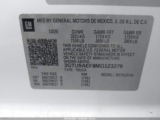 3GTU9AEF8MG123279 GMC Sierra 1500 4wd Standard Box