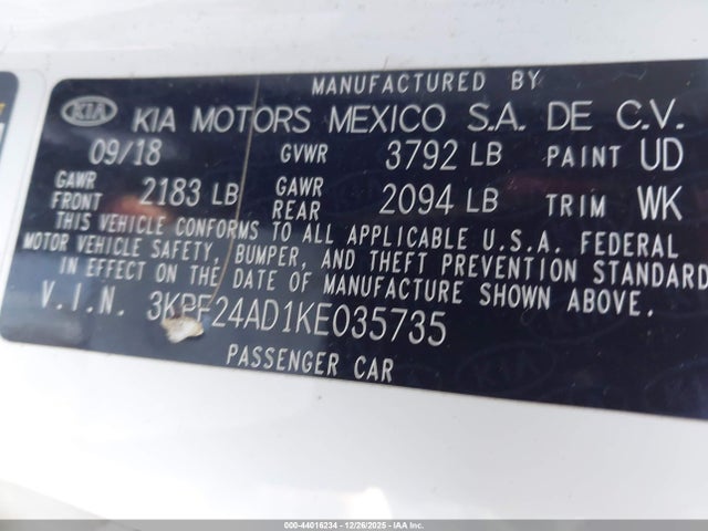 3KPF24AD1KE035735 KIA Forte Lxs