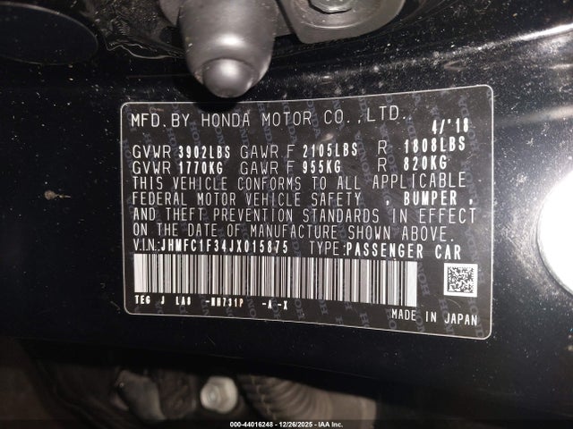 Honda Civic Ex-t 2018 JHMFC1F34JX015875 Image 9