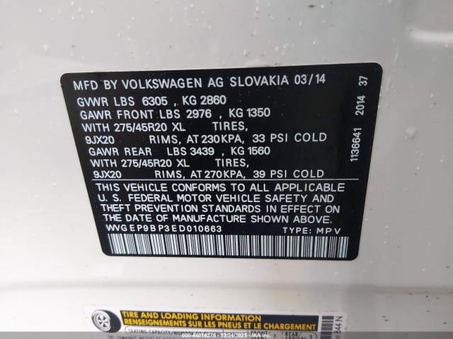 WVGEP9BP3ED010663 Volkswagen Touareg Tdi Executive